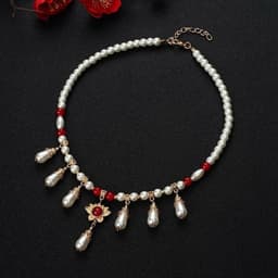 Dây Chuyền Vòng Cổ Ngọc Trai Charm Hoa Rơi Đỏ – Phong Cách Cổ Trang Quý Phái Phụ Kiện Tiểu Thư Cổ Điển Cao Cấp 8