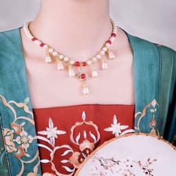 Dây Chuyền Vòng Cổ Ngọc Trai Charm Hoa Rơi Đỏ – Phong Cách Cổ Trang Quý Phái Phụ Kiện Tiểu Thư Cổ Điển Cao Cấp 6