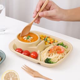 Khay ăn chia 3 ngăn kèm khay để cốc Inomata (hình chữ nhật - màu vàng) 3
