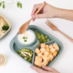 Khay ăn chia 3 ngăn kèm khay để cốc Inomata (hình chữ nhật - màu xanh) 1