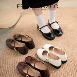 [Erosska]- Giày búp bê nữ ballet core mũi vuông, quai ngang phối khóa cao 1cm  - EL084 9