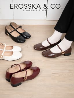 [Erosska]- Giày búp bê nữ ballet core mũi vuông, quai ngang phối khóa cao 1cm  - EL084 15