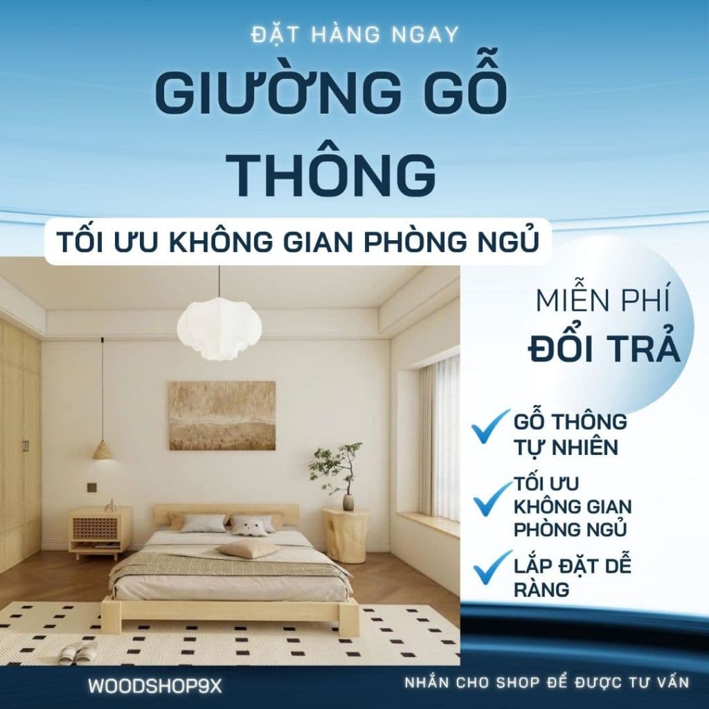 Giường gỗ thông cao cấp ốp chân cao 20cm_Wood shop