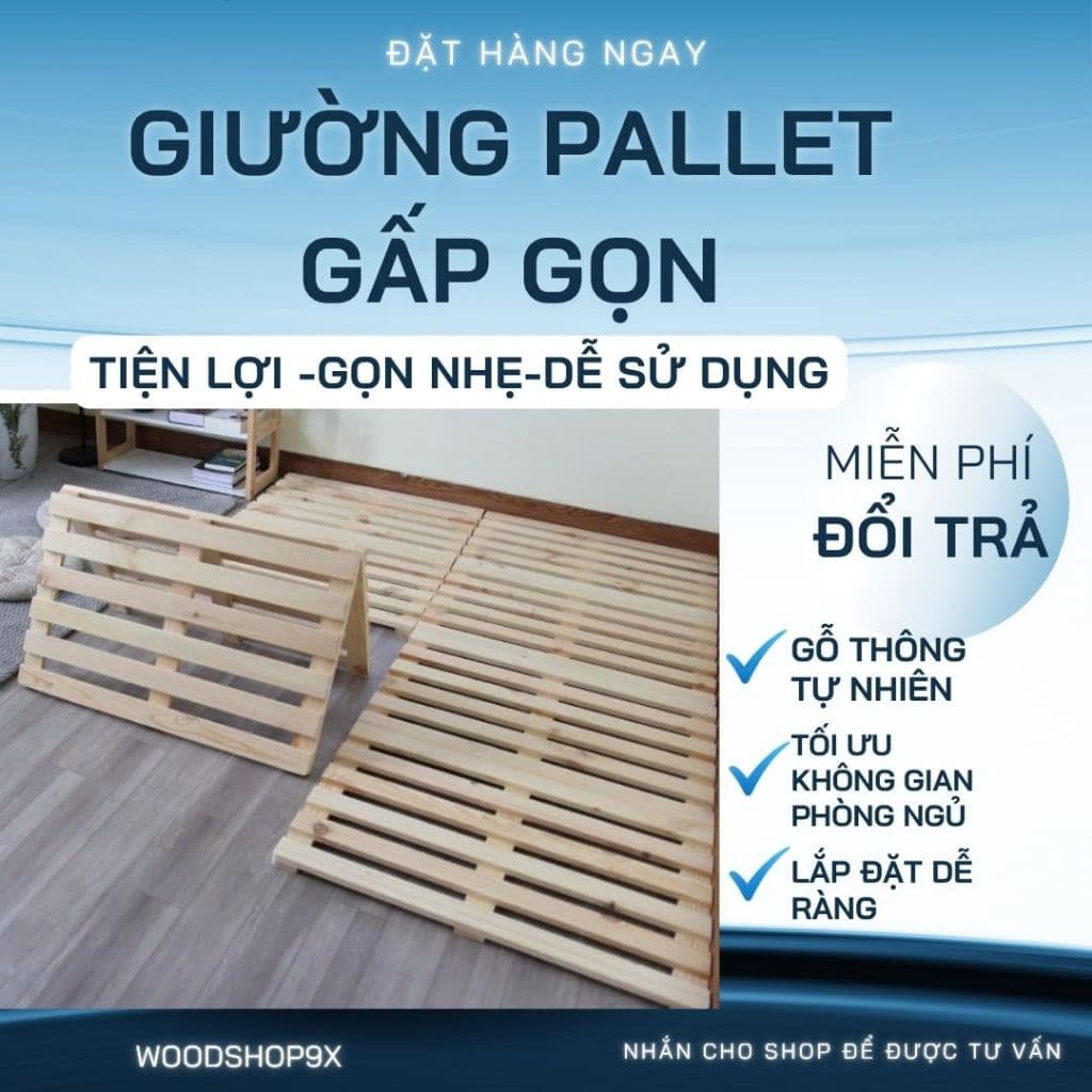 Giường ngủ gấp gọn đa năng, giường ngủ pallet gỗ thông tự nhiên WOOD SHOP
