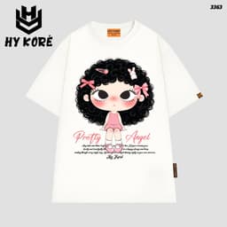 Áo Thun HY KORÉ Pretty Angel Tóc Xù 3363 Form Rộng Localbrand Oversize Unisex Vải Cotton 75% Nam Nữ 1