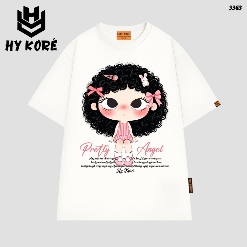 Áo Thun HY KORÉ Pretty Angel Tóc Xù 3363 Form Rộng Localbrand Oversize Unisex Vải Cotton 75% Nam Nữ