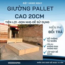 Giường Pallet Gỗ Mới Chân Cao 20cm  Mặt Nan Chà Mịn To - Pallet Gỗ Chống Mốc Không Mắt Đen 1