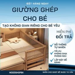 Nôi cũi cho bé, giường ghép cho bé từ sơ sinh đến 15 tuổi gỗ thông tự nhiên -1 đổi 1 wood shop 1