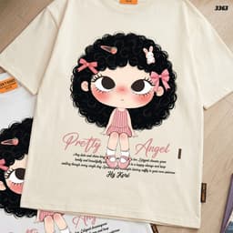 Áo Thun HY KORÉ Pretty Angel Tóc Xù 3363 Form Rộng Localbrand Oversize Unisex Vải Cotton 75% Nam Nữ 7