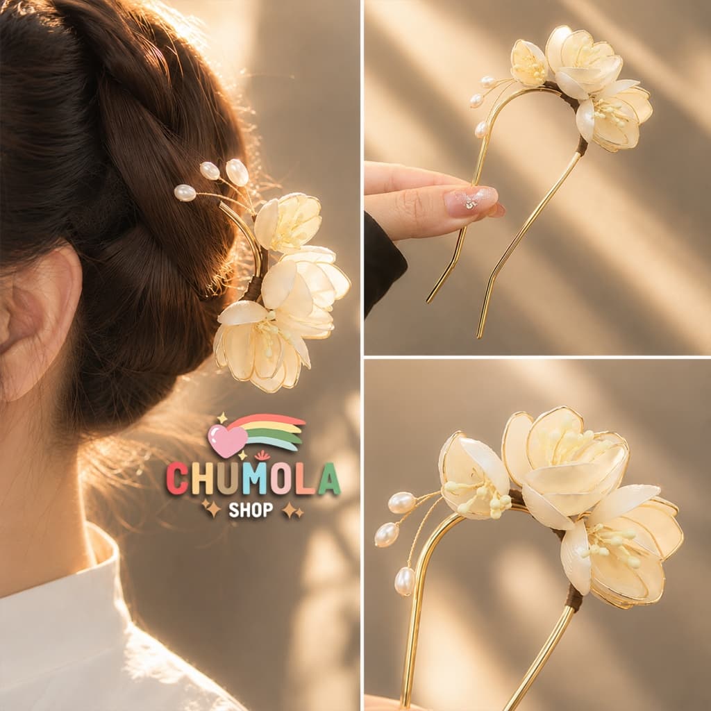 Trâm Hoa Ngọc Lan phụ kiện cài tóc chữ u chụp ảnh sang chảnh cho nữ