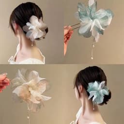 Trâm Cài Tóc Chữ U Hoa Voan Phối Tua Thả Ngọc Cao Cấp - Phụ Kiện Tóc Thanh Lịch Nhẹ Nhàng 2