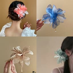 Trâm Cài Tóc Chữ U Hoa Voan Phối Tua Thả Ngọc Cao Cấp - Phụ Kiện Tóc Thanh Lịch Nhẹ Nhàng 8
