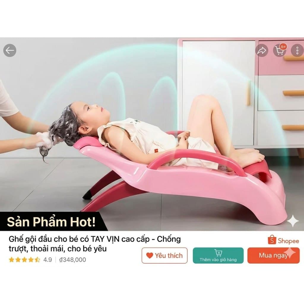GHẾ GỘI ĐẦU BÉ TRAI BÉ GÁI - GHẾ GỘI ĐẦU THƯ GIÃN CHO TRẺ EM – Có Tay Vịn Chống Trượt - GIADUNGTHAOTHUY