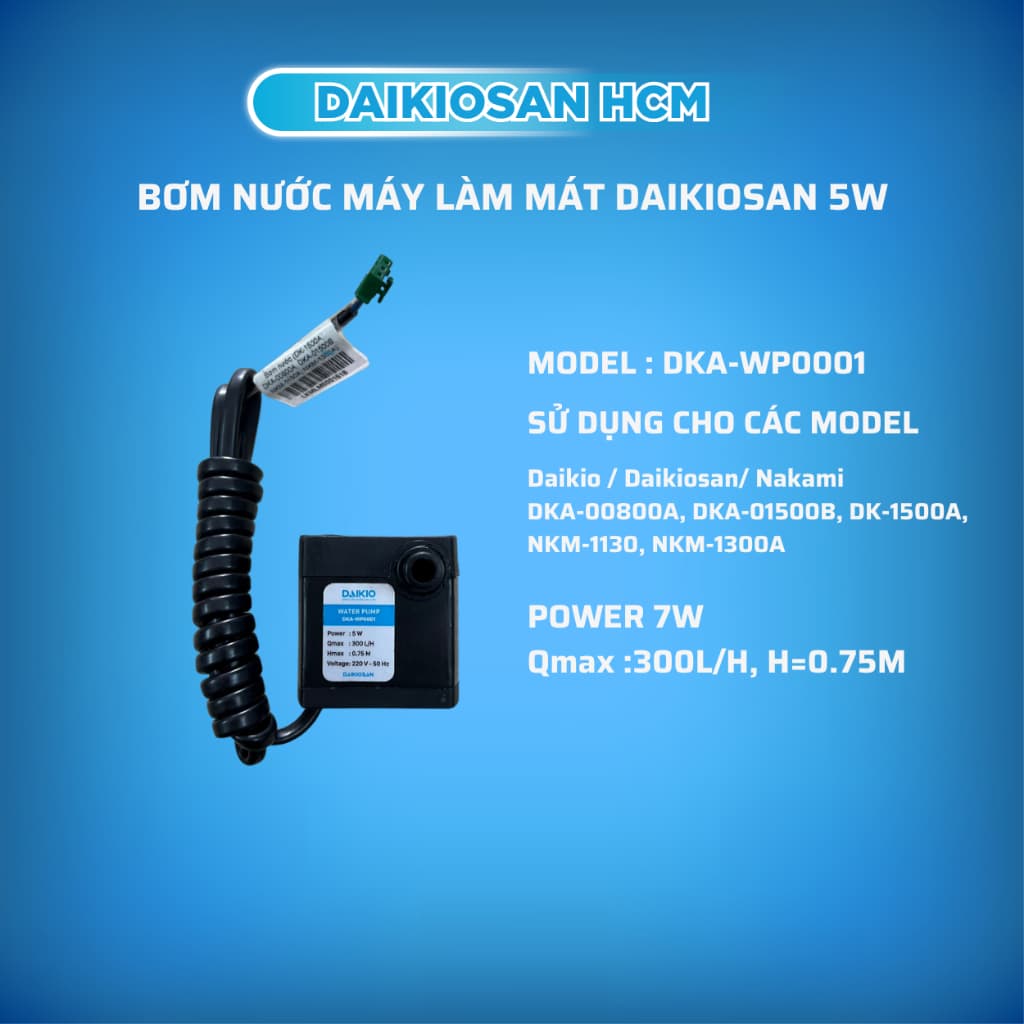 Bơm nước 5W cho máy làm mát Daikiosan/Daikio DKA-00800A,DK-1500B, DKA-01500B - Hàng Chính Hãng
