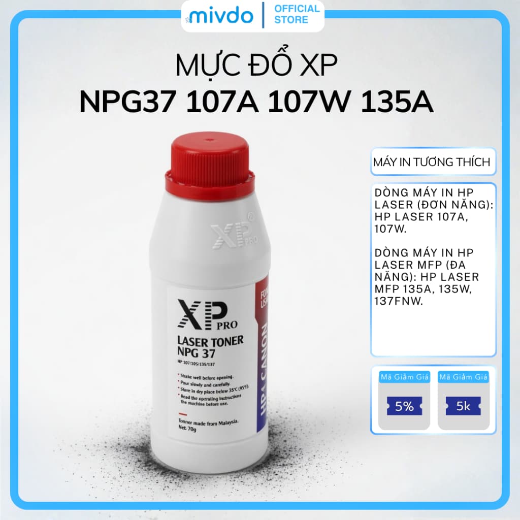 Mực Đổ XP NPG37 Cho HP 107A 107W 135A 137FNW In Sắc Nét Ổn Định Dễ Nạp Chất Lượng Cao