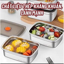 [COMBO 5] Hộp Inox 1500Ml Dày Dặn, Nắp Đậy Silocon Hút Chân Không, zoang chống chàn - Khay Inox Đựng Đồ Tủ Lạnh 9