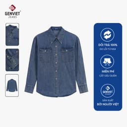 Áo sơ mi Jeans nữ dài tay GENVIET JEANS áo khoác dáng suông basic che khuyết điểm bắp tay cao cấp 9053 1