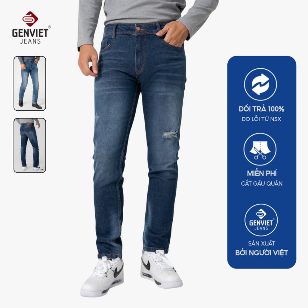 [ẨN] Quần jean nam ống col vừa GENVIET JEANS vải denim cao cấp co giãn nhẹ basic dễ phối đ 8375