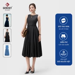 Đầm sát nách nữ dáng xoè GENVIET JEANS váy denim giấy mỏng nhẹ, thoáng mát thiết kế thanh lịch trẻ trun 9181 1