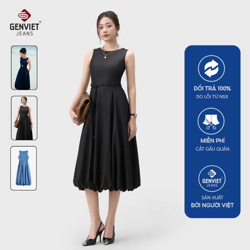 Đầm sát nách nữ dáng xoè GENVIET JEANS váy denim giấy mỏng nhẹ, thoáng mát thiết kế thanh lịch trẻ trun 9181
