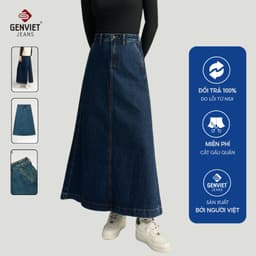 Chân váy jean midi dáng A suông GENVIET JEANS vải denim cạp cao giấu bụng tôn eo 8831 1