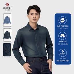 [ẨN] Áo sơ mi jean nam GENVIET JEANS dài tay dáng ôm vải denim cotton mềm hiệu ứng giặt loang basic tôn dáng 9092 1