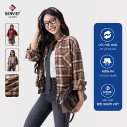 Áo sơ mi nữ kiểu dài tay GENVIET JEANS kẻ thô dáng suông vừa form basic dễ phối đồ 9140 1