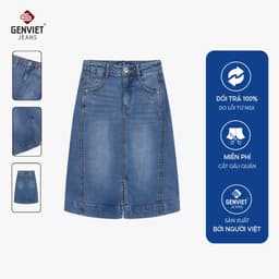 Chân váy jean nữ dáng chữ A midi GENVIET JEANS xẻ tà trước mài nhẹ cạp cao giấu bụng thanh lịch basic TJ1228J09113 1