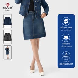Chân váy jean chữ A ngắn GENVIET JEANS chất Denim basic cạp cao dễ phối đồ thanh lịch 9110 1