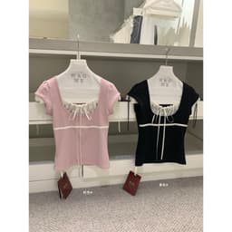 [SALE] 𝑻𝒉𝒆𝑴𝒂𝒚 x 𝐖𝐆𝐖𝐄/ Áo Thun Kiểu Nữ Tay Bồng WG.WE 9406, Phối Ren Ngực Dáng Ôm Tôn Dáng 4