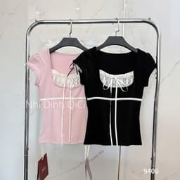 [SALE] 𝑻𝒉𝒆𝑴𝒂𝒚 x 𝐖𝐆𝐖𝐄/ Áo Thun Kiểu Nữ Tay Bồng WG.WE 9406, Phối Ren Ngực Dáng Ôm Tôn Dáng 9