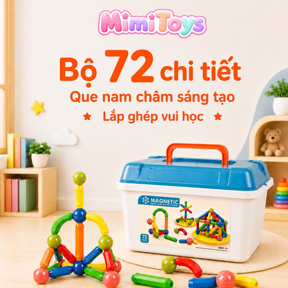 Bộ Xếp Hình Nam Châm MimiToys 72 Chi Tiết - Ghép Nhà, Ghép Khối Và Mô Hình Sáng Tạo