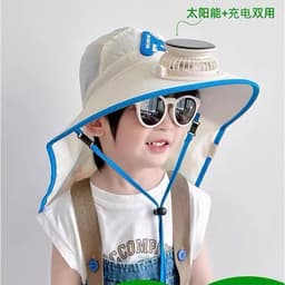 Mũ Che Nắng Cho Bé Tích Hợp Quạt Mini – Sạc USB & Năng Lượng Mặt Trời, Mũ Rộng Vành Che Gáy Siêu Mát 2