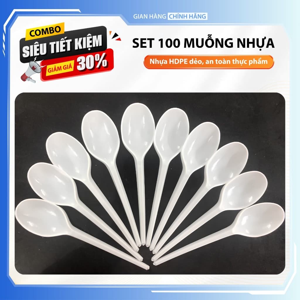 Muỗng Nhựa Dùng Một Lần HDPE Dẻo Dai An Toàn Thực Phẩm Đủ Màu Tiện Dụng Cho Quán Ăn