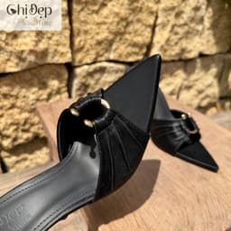 Dép cao gót da lụa 7-9 phân, guốc nữ khuy đồng xếp ly Chị Đẹp Store U152 3