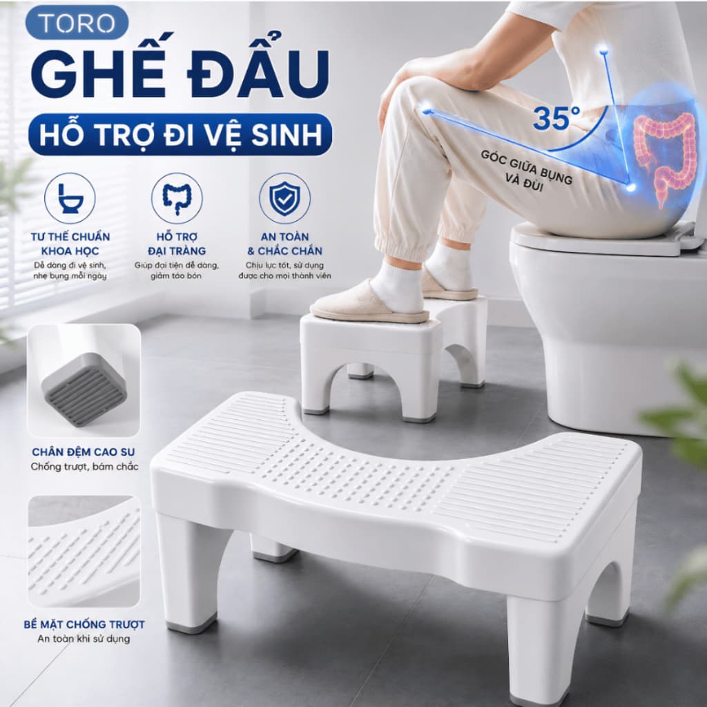 Ghế Kê Chân Toilet Hỗ Trợ Đi Vệ Sinh Đúng Tư Thế, Ghế Chống Táo Bón Hỗ Trợ Giảm Trĩ Tiện Lợi TORO