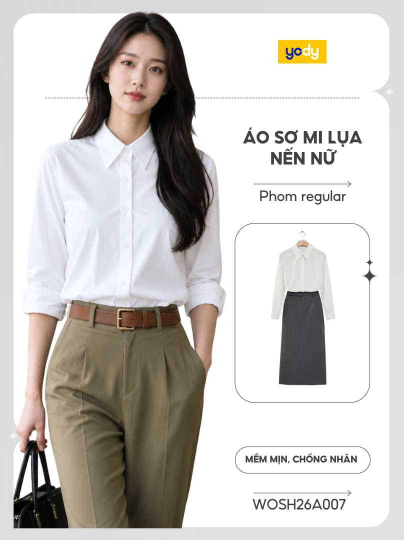 Áo sơ mi nữ Yody dài tay dáng regular, vải lụa nến chống nhăn TRA - WOSH26A007