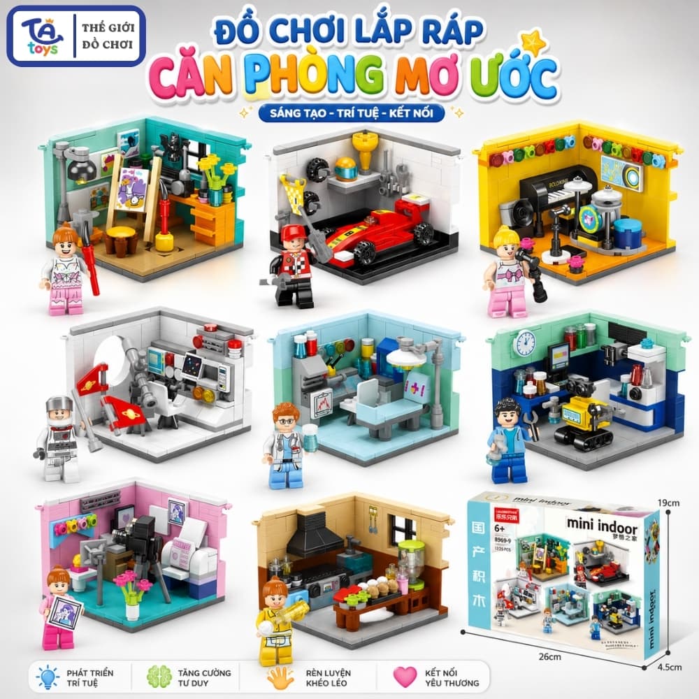 Đồ Chơi Lắp Ghép Bộ 8 Căn Phòng Ước Mơ 155+ Chi Tiết – Mô Hình Nhà Mini Decor – TATOYS