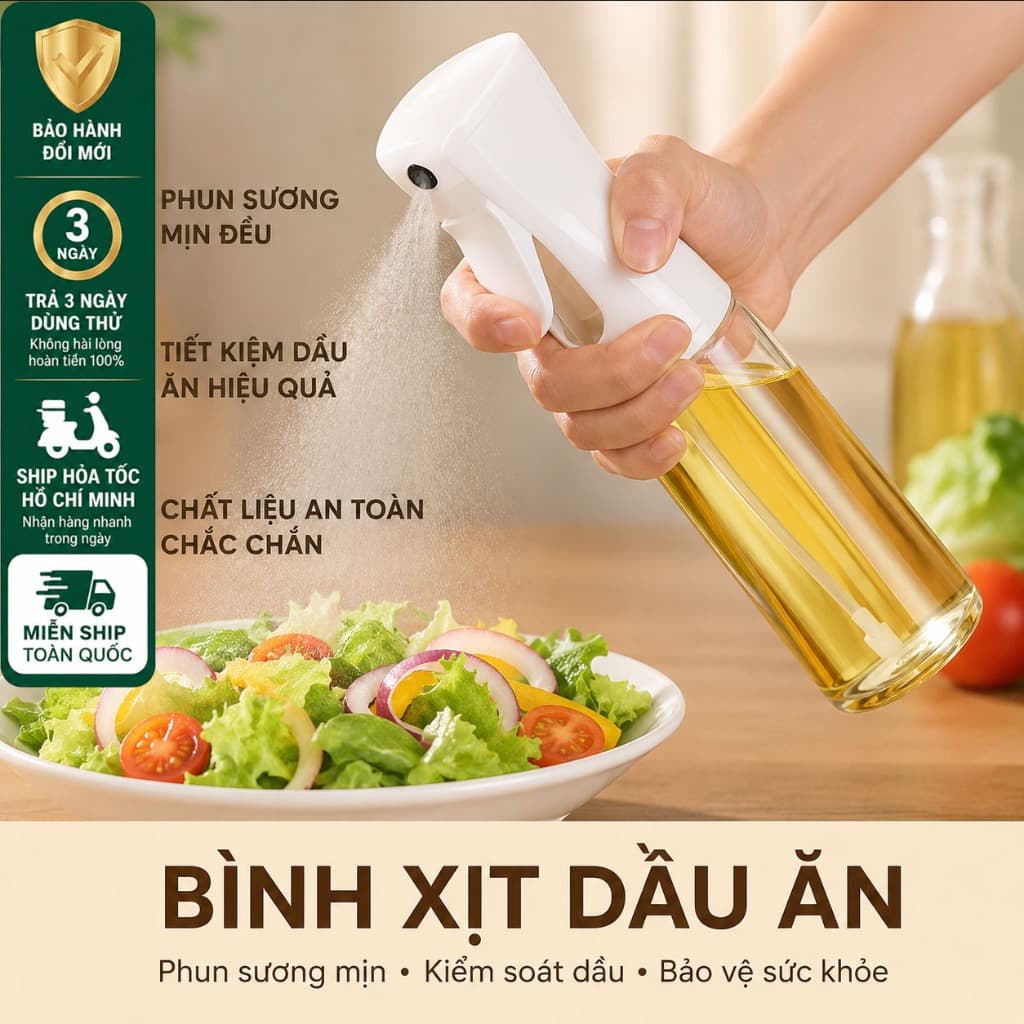 Bình Xịt Dầu Ăn 200ml – Phun Sương Tiện Lợi, Kiểm Soát Lượng Dầu Hiệu Quả