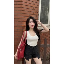 Quần short jeans nữ túi dài, TÚI LÒI Quần short túi lòi chất coton mềm mịn 7