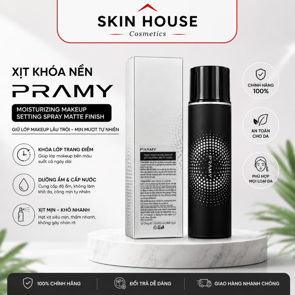 Xịt Khóa Nền Trang Điểm Pramy Setting Spray 100ml Kiềm Dầu Lâu Trôi Dưỡng Ẩm Skin House