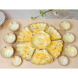 Bộ Bát Đĩa Hoa Mặt Trời 15 Món Gốm Sứ Bát Tràng, Set Chén Đĩa Gốm Sứ Sang Trọng Decor Bàn Ăn, Quà Tặng Tân Gia 2