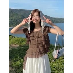 [BST HÈ 2026 - CHIOCO] Áo Babydoll Kiểu Nữ Dáng Trễ Hở Vai Bèo Nhún Xếp Tầng Điệu Đà Mùa Hè Kimee - KA877 5