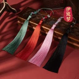 Dây tua rua gắn ngọc nhiều màu mặt bạc đeo hông treo quạt sáo phong cách cổ trang xinh xắn dễ thương phụ kiện 4