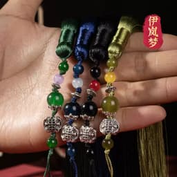 Dây tua rua gắn ngọc nhiều màu mặt bạc đeo hông treo quạt sáo phong cách cổ trang xinh xắn dễ thương phụ kiện 3