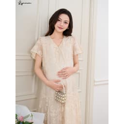 [NEW] LYMMOM -  Váy bầu xinh mùa hè chất liệu tơ thoáng mát, Đầm bầu sang chảnh tiểu thư VB210 3