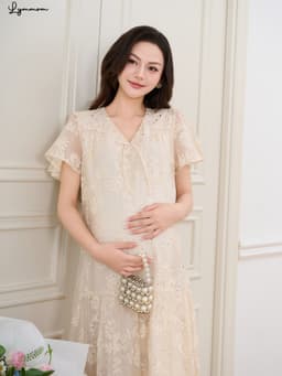 [NEW] LYMMOM -  Váy bầu xinh mùa hè chất liệu tơ thoáng mát, Đầm bầu sang chảnh tiểu thư VB210 9