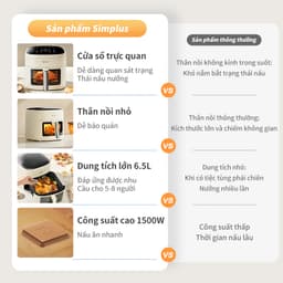 Simplus Nồi Chiên Không Dầu 6.5L Thiết kế nhỏ gọn dung tích "cỡ lớn" chiên rán thỏa thích KQZG018 Bảo Hành 1 Năm 1 Đổi 1 2