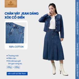 [ẨN] Chân váy xòe chữ A dài qua gối GENVIET JEANS vải denim cạp cao năng động che bụng tôn dáng 9097 2