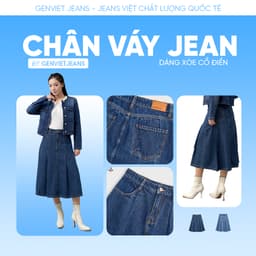 [ẨN] Chân váy xòe chữ A dài qua gối GENVIET JEANS vải denim cạp cao năng động che bụng tôn dáng 9097 3